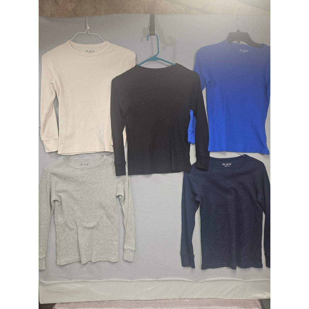 LOT OF 5 The Childrens Place Kids Thermal Waffle Knit Long Sleeve Shirt M 7/8